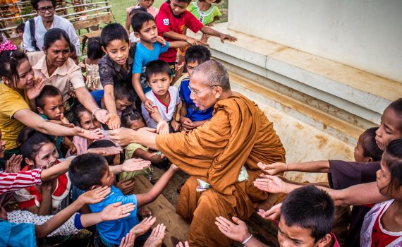 monk and children